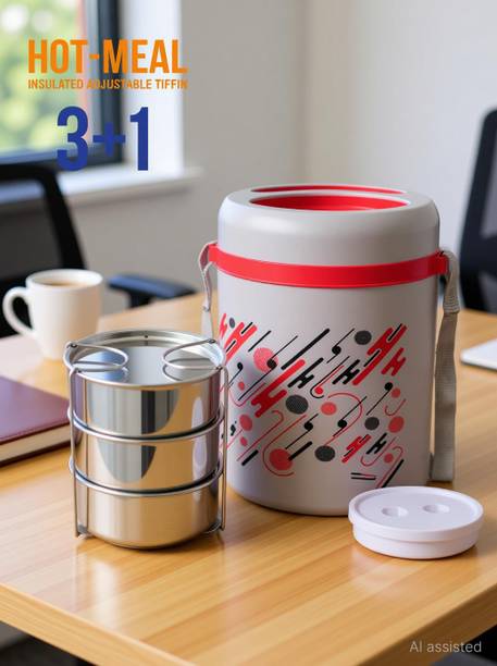 MITHALI Lunch Box 3 3 Containers Stainless Steel, Plastic Office Lunch Box