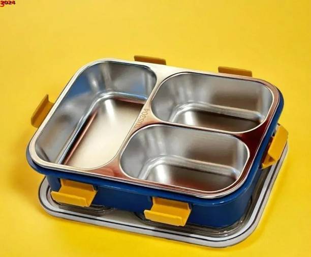 Bydye A315 Leak Proof Lunch box Stainless Steel Box with 1 Spoon & Chopstick 3 Containers Lunch Box