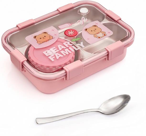 LAKSHVINAY Beard family Lunch box Pink 3 Containers Stainless Steel, Plastic School Lunch Box