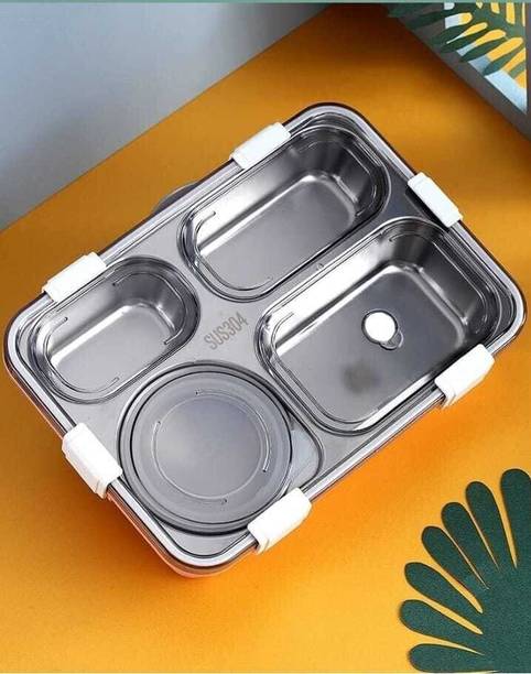 N J FASHION HUB LUNCH BOX 4 COMPARTMENT LEAK PROOF BPA FREE S.S LUNCH BOX WITH SPOON. 1 Containers Lunch Box