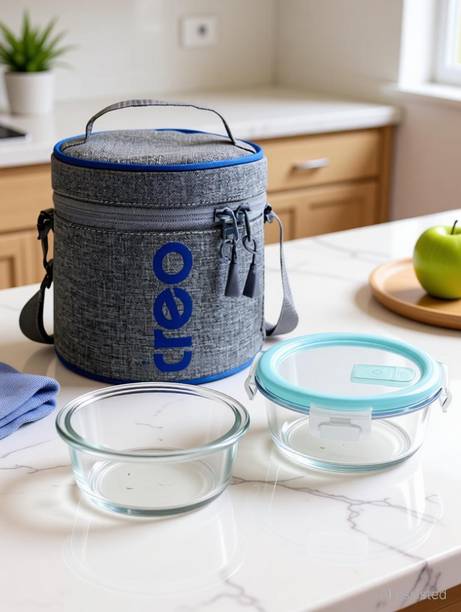 TREO ALL FRESH BOROSILICATE GLASS TIFFIN 2PCS SET 2 Containers Glass Office Lunch Box