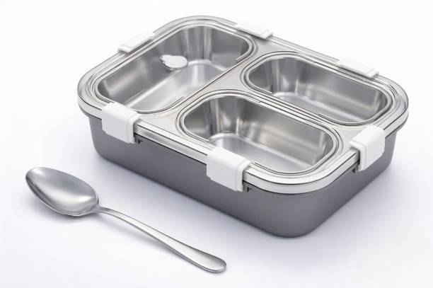 Blue Harbour International Trade Blue Harbour 3 Compartment Stainless Steel Lunch Box,Leakproof Tiffin with Spoon 1 Containers Plastic, Stainless Steel School Lunch Box