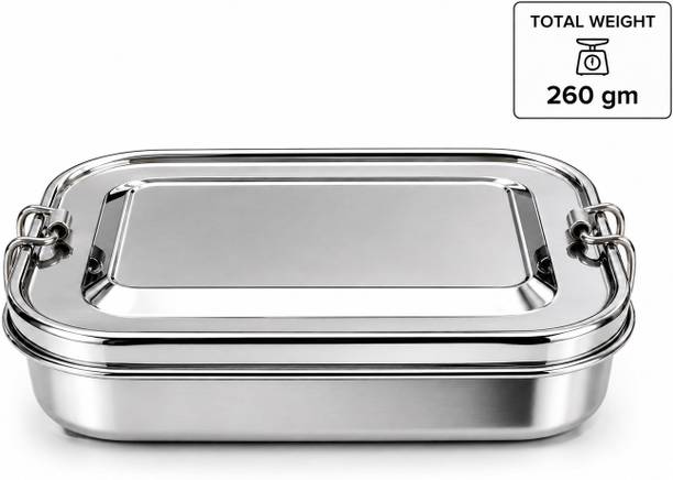 kwi Steel Lunch Box Rectangular 2 Containers Stainless Steel School Lunch Box