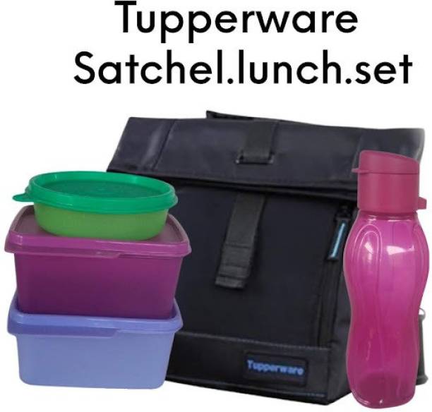 TUPPERWARE Uber Lunch Set Airtight Microwave Safe (Pack of 5, 3 Containe+1Bottle + Bag) 5 Containers Lunch Box