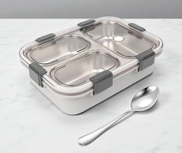 DHARA ENTERPRISE Stainless Steel Lunch box 3 Containers_S101 3 Containers Lunch Box