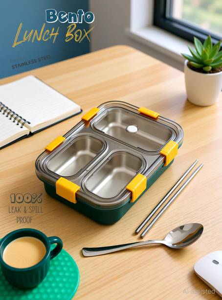 Boxito Stainless Steel Leak proof Lunch Box 3 Containers Stainless Steel, Plastic, Silicone Office Lunch Box