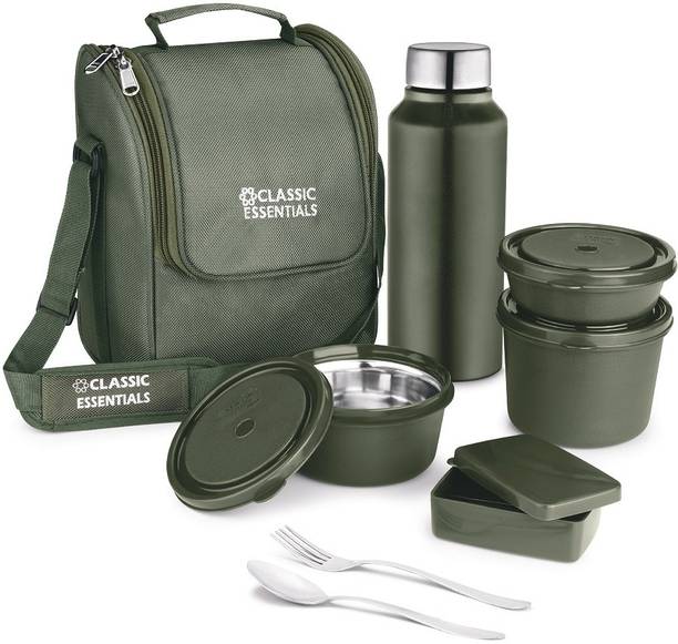 Classic Essentials Supreme Microwave Safe Set of 5 with Bottle|Bag & Cutlery 5 Containers Lunch Box
