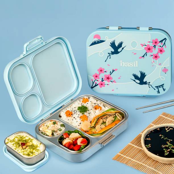 BASIL Quad plus 4-Compartment Stainless Steel Bento Box (1020ml) – Sakura Bloom 4 Containers Stainless Steel Office Lunch Box