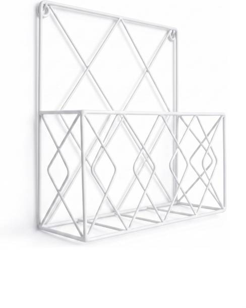 DNS STUDIO WALL MOUNTED WHITE METAL MAGAZINE HOLDER AND KITCHEN ORGANIZER RACK Wall Hanging Magazine Holder