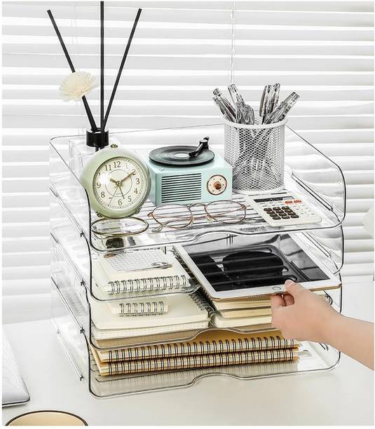 SUKHAD Stackable 4-Tier Document Tray, Letter, Books, Magazines, Accessories Storage Table Top Magazine Holder
