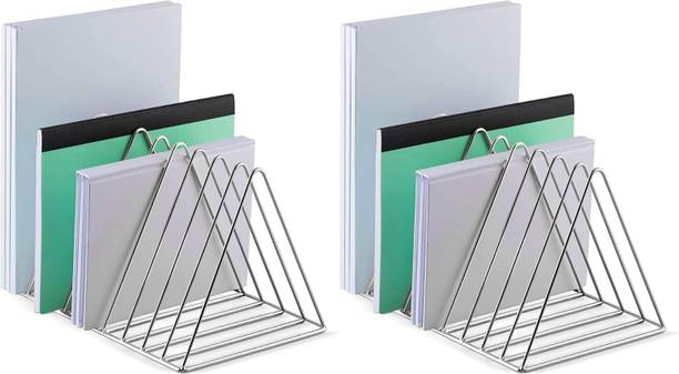 TechSrmaji Stainless Steel Desk Organizers 9 Slot Magazin Newspaper Holder (Pack of 2) Table Top Magazine Holder