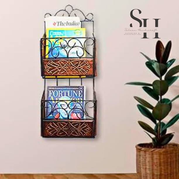 SALEEM HANDICRAFT Wood & Iron Magazine Rack Wall Hanging Magazine Holder
