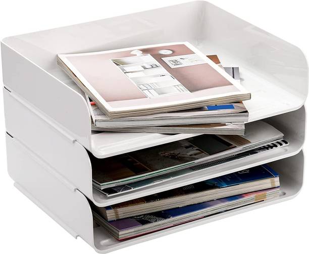 DOMVIQUE Plastic Desk File Rack for Office, Study Table, Papers, Books & Magazine Storage Table Top Magazine Holder