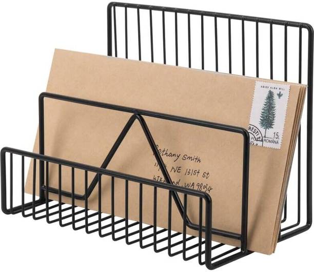 SRF HANDICRAFTS File and Magazine Rack Holder Book Shelf 3 Compartments Black Newspaper Rack Table Top Magazine Holder