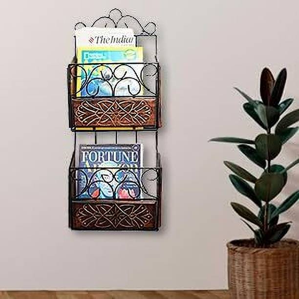 Unique Arts Shoppee Wood and Wrought Iron Modern Elegance Magazine Newspaper and Book Wall Rack Wall Hanging Magazine Holder
