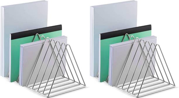 TechSrmaji Stainless Steel Desk Organizers 9 Slot Magazin Newspaper Holder (Pack of 2) Table Top Magazine Holder