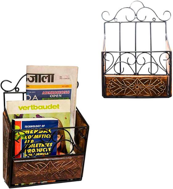 SALEEM HANDICRAFT Wood & Iron Magazine Rack Wall Hanging Magazine Holder