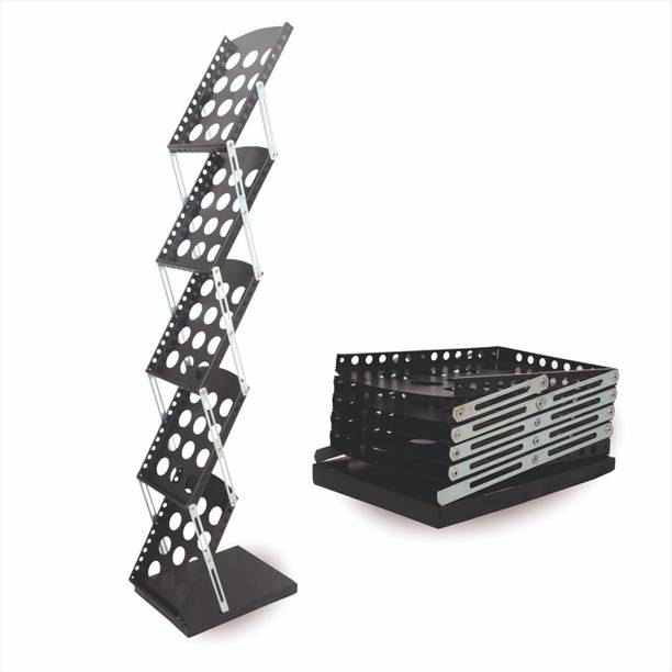 Signex Print Media A4 Metal Portable Folding Brochure Stand – Zigzag Design Rack for Magazines Floor Standing Magazine Holder