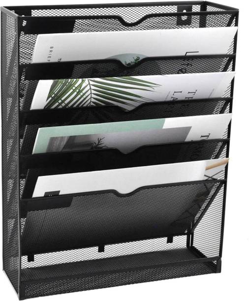 Dherik Tradworld Magazine Rack with Bottom Flat Tray Black Wall Hanging Magazine Holder