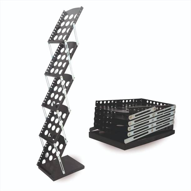 Signex Print Media A4 Metal Portable Folding Brochure Stand – Zigzag Design Rack for Magazines Floor Standing Magazine Holder