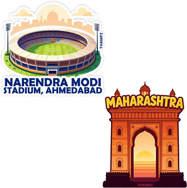 THAMPZ Gateway of India & Narendra Modi Stadium 3D Embossed Flexible Fridge Magnet Pack of 2