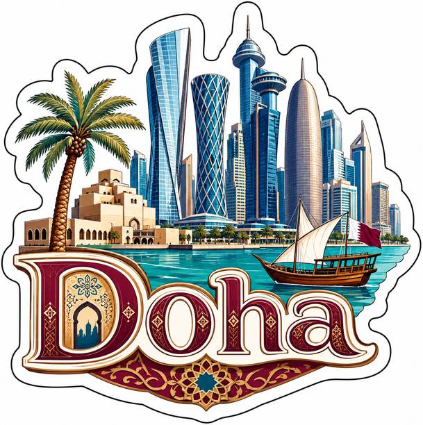 Decolyte Doha Theme Wooden Fridge Magnet Souvenir | 3x3 in Kitchen Home Decor Gift Fridge Magnet Pack of 1