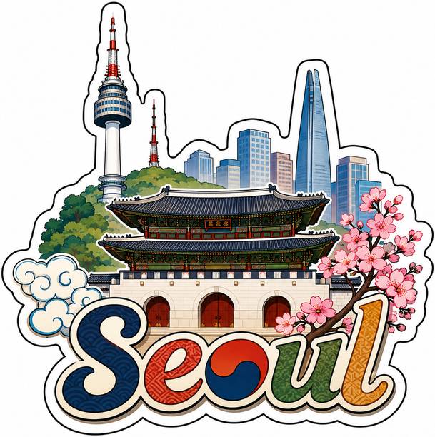 Decolyte Seoul Theme Wooden Fridge Magnet Souvenir | 3x3 in Kitchen Home Decor Gift Fridge Magnet Pack of 1