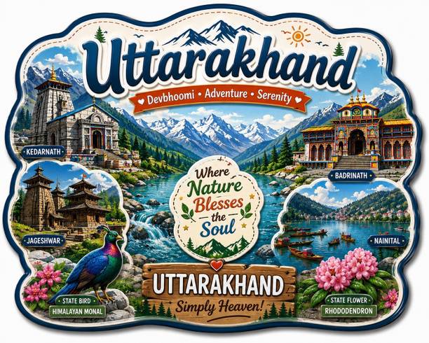 HOMBLI Uttarakhand Wooden Fridge Magnet | 3D Multicolor Souvenir Refrigerator Magnet Fridge Magnet, Multipurpose Office Magnets, Photo Gallery Magnets Pack of 1