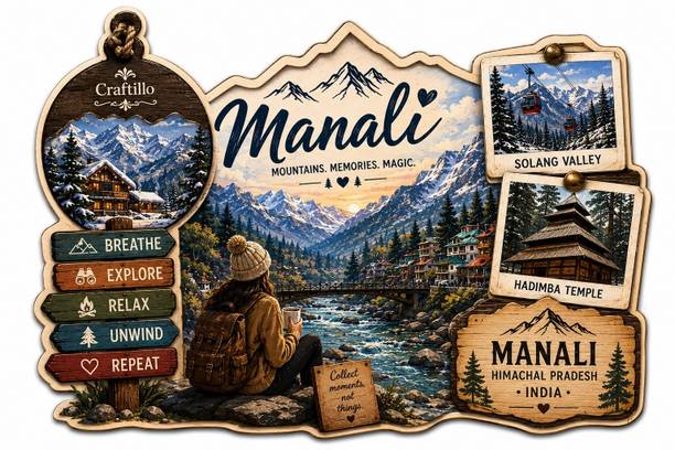 HOMBLI Manali Himalayan Scenic Wooden Fridge Magnet | Souvenir Travel Magnet Photo Gallery Magnets, Multipurpose Office Magnets, Fridge Magnet Pack of 1