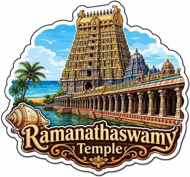 Decolyte Ramanathaswamy Temple Wooden Fridge Magnet | 3x3 Decor Gift Fridge Magnet Pack of 1