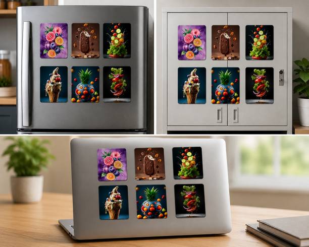 BPDESIGNSOLUTION Mix Food 3D Magnets Fridge Sticker 15x10 cm | Waterproof Door Magnet, Fridge Magnet, Kitchen Organiser Magnet Pack of 6