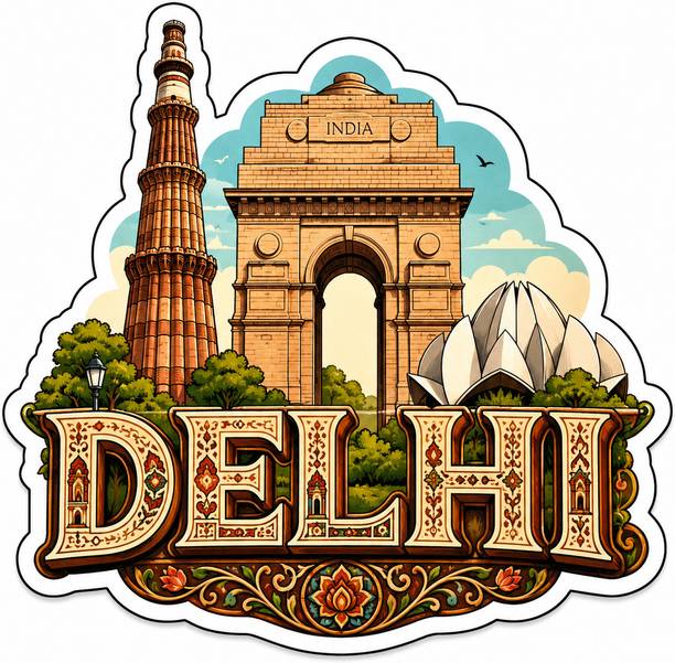 Decolyte Delhi Theme Wooden Fridge Magnet Souvenir | 3x3 in Kitchen Home Decor Gift Fridge Magnet Pack of 1