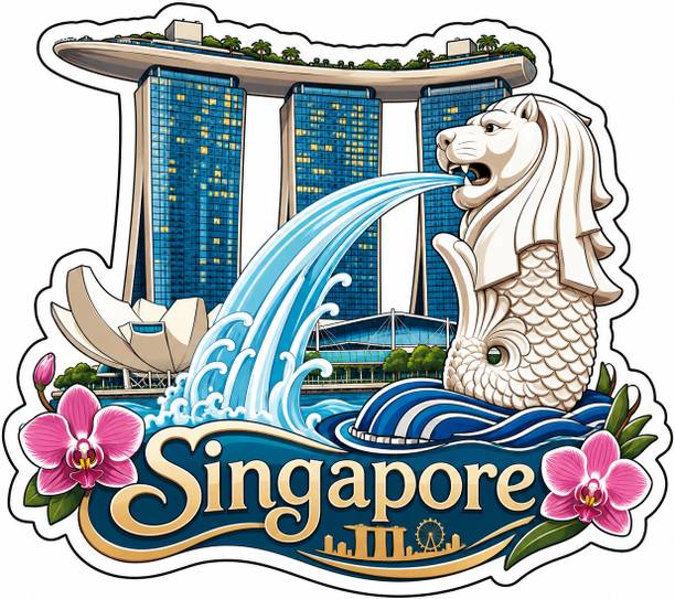 Decolyte Singapore Theme Wooden Fridge Magnet Souvenir | 3x3 in Kitchen Home Decor Gift Fridge Magnet Pack of 1