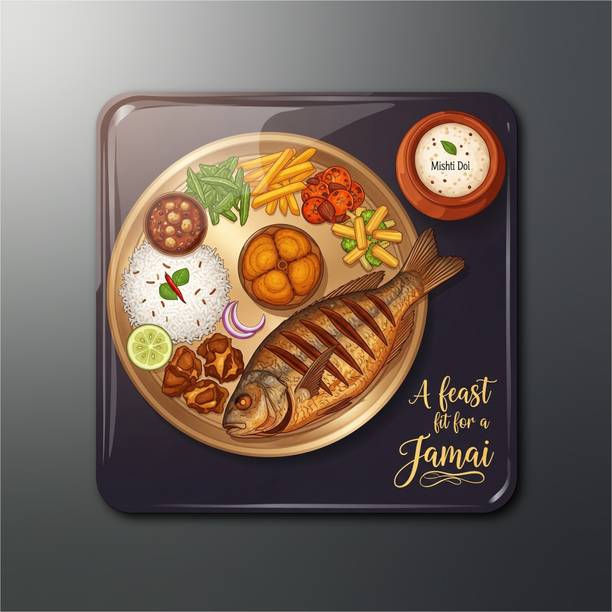 OPRYX Bengali Thali Magnet "A feast fit for a Jamai" 2x2 in Glossy Finish Pack of 1 Fridge Magnet Pack of 1