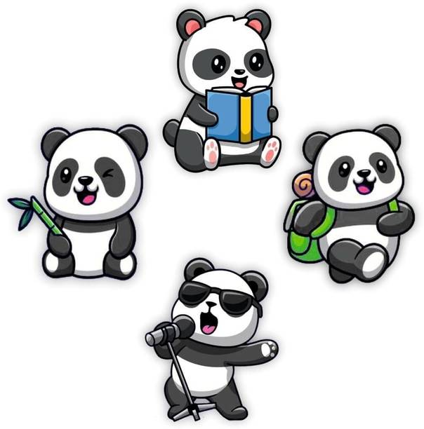 KS Collections Decoration Panda Cartoon Theme Wooden Fridge Magnet Pack of 4