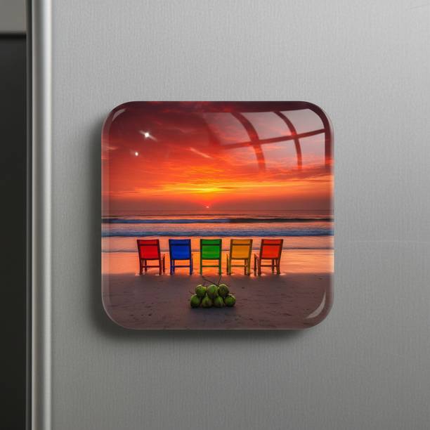 OPRYX OPRYX Tropical Beach Sunset Scenery Fridge Magnet - 2x2 Inch Square Glossy Fridge Magnet Pack of 1