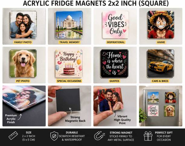rangat magnet Custom Acrylic Memory Magnet 2x2 Square Fridge Magnet, Multipurpose Office Magnets, Photo Gallery Magnets Pack of 2