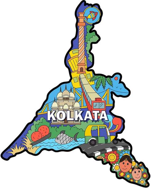 Skywalk India Souvenir Wooden MDF Kolkata Fridge Magnet (Multicolour) Fridge Magnet Pack of 1