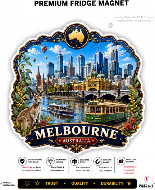 feelartstore FEEL ART Melbourne Australia Premium Souvenir Fridge Magnet FM256 Fridge Magnet Pack of 1