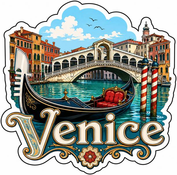 Decolyte Venice Theme Wooden Fridge Magnet Souvenir | 3x3 in Kitchen Home Decor Gift Fridge Magnet Pack of 1