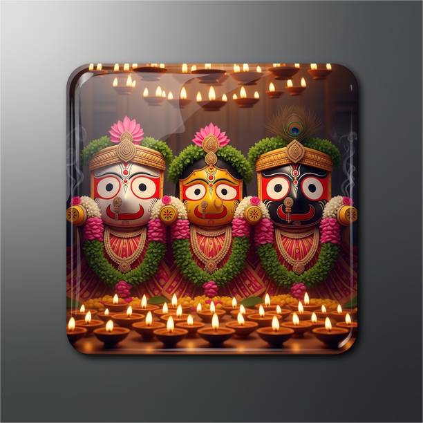 OPRYX Lord Jagannath Puri Trinity Fridge Magnet (2x2 in, Glossy Finish, Pack of 1) Fridge Magnet Pack of 1