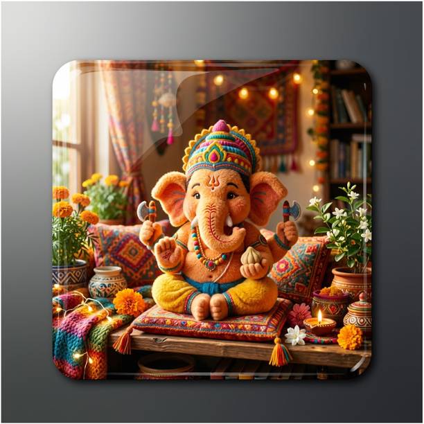 OPRYX Lord Ganesha Glossy Magnet (2x2 in) Fridge Magnet Pack of 1