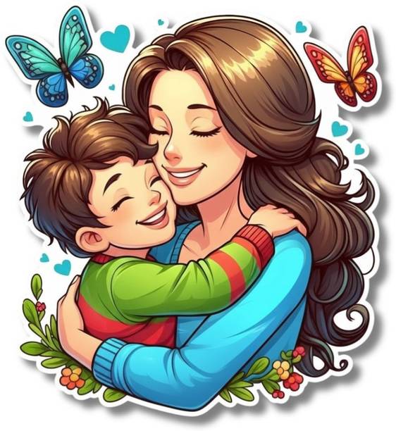 AGCRAFT Cute Mother & Son Hugging Theme Wooden Fridge Magnet | 3x3 inch Fridge Magnet Pack of 1