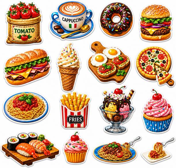 Crown Decoz Premium Food & Beverage MDF Fridge Magnet Set (16 Pieces) Fridge Magnet Pack of 16
