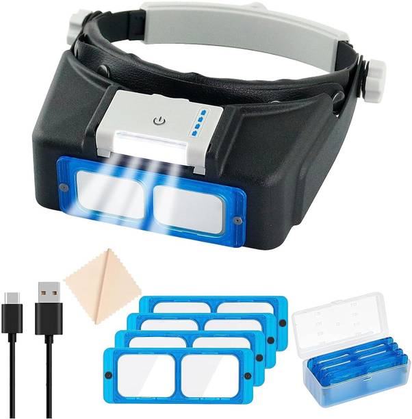 s r enterprise Magnifier with Light, Rechargeable Magnifying Glasses for Close Work 1.5X - 3.5X Magnifying Headset with 4 Lenses Headband Magnifier
