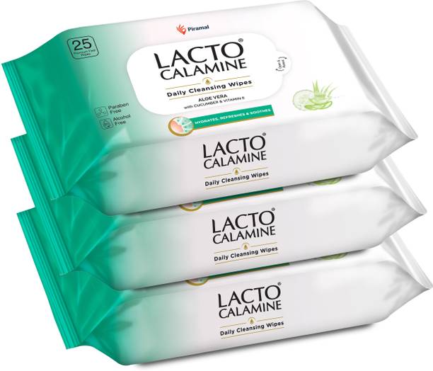 Lacto Calamine Daily Cleansing wipe with Aloe Vera, Cucumber, Vitamin E, Paraben & Alcohol Free Makeup Remover