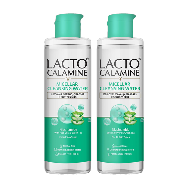 Lacto Calamine Micellar Cleansing Water with Aloe Vera, Green Tea and Niacinamide | Pack of 2 Makeup Remover