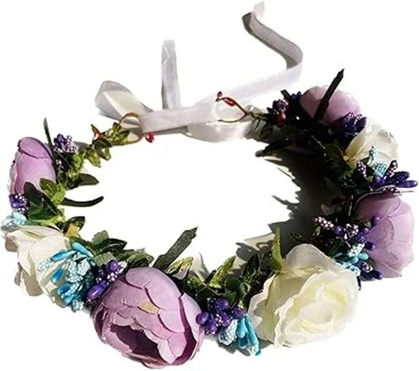 PopTheParty Rose Floral Crown Tiara with Adjustable Ribbon for Girls Makeup Headband