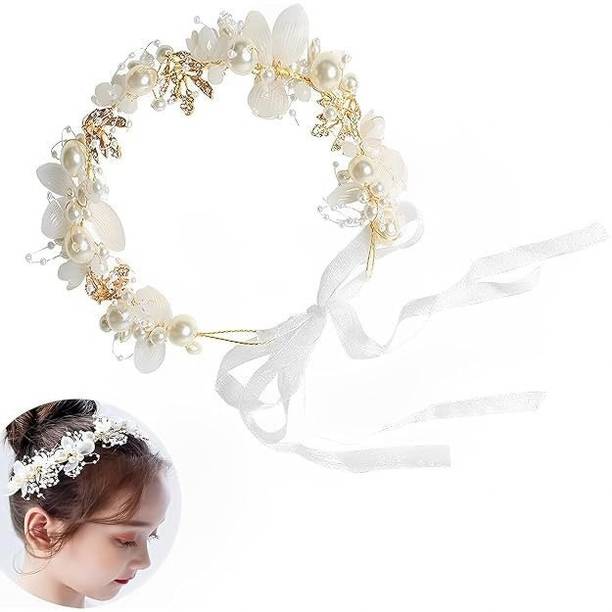ORVEX Enterprise Pearl Flower Tiara Hairband for Women & Girls | Wedding Birthday Party Crown Makeup Headband