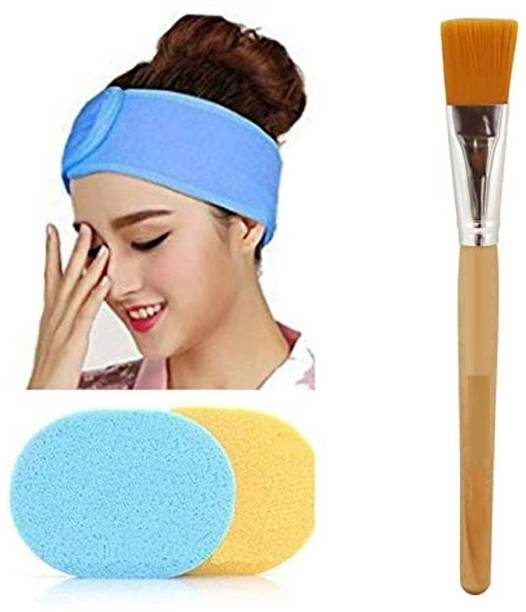 KNAF Adjustable Facial Headbands and Face Pack Brush and Face Cleaning Sponges Set Makeup Headband